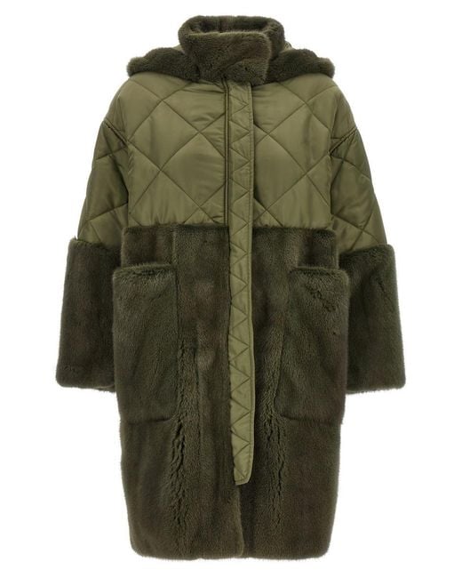 Blancha Green 'Nylon Diamond-Visone' Long Down Jacket