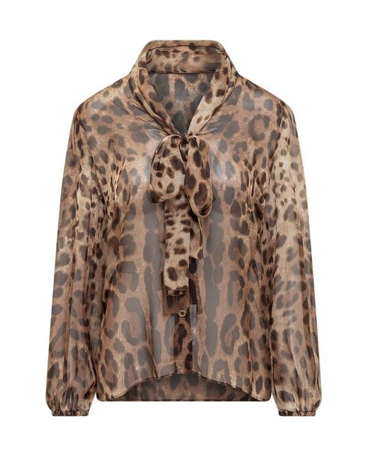 Dolce & Gabbana Brown Printed Chiffon Blouse