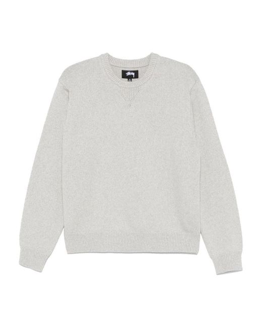 Stussy White Wool Blend Crewneck Sweater for men