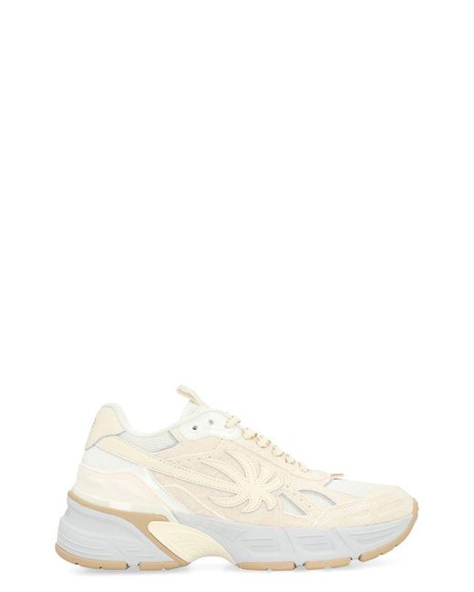 Palm Angels Natural Leather And Fabric Low-Top Sneakers