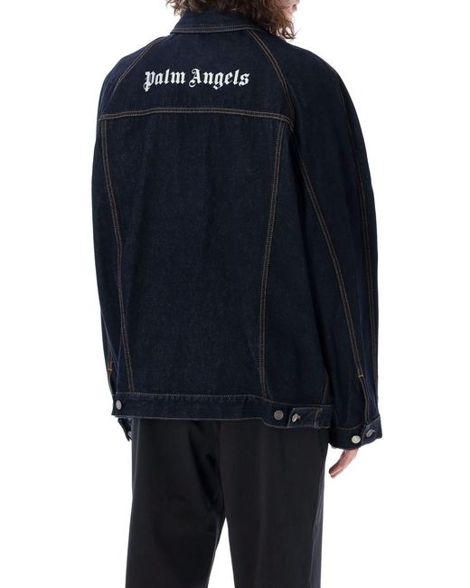 Palm Angels Blue Raw Wash Logo Denim Jacket for men