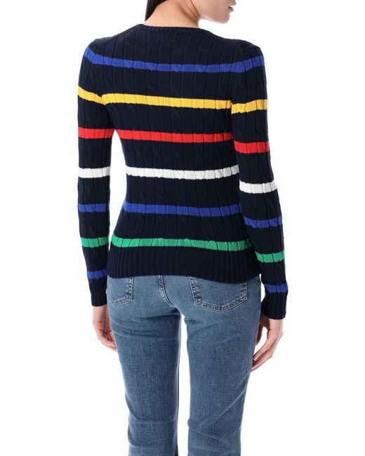 Polo Ralph Lauren Blue Striped Cable-Knit Cotton Jumper
