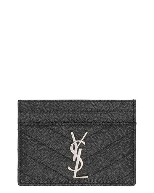 Saint Laurent Gray Cassandre Leather Card Holder