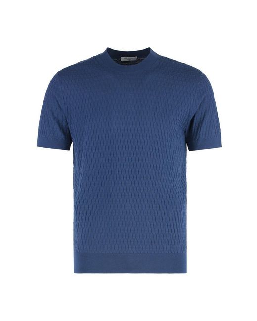 Paolo Pecora Blue Cotton Short Sleeve Sweater for men