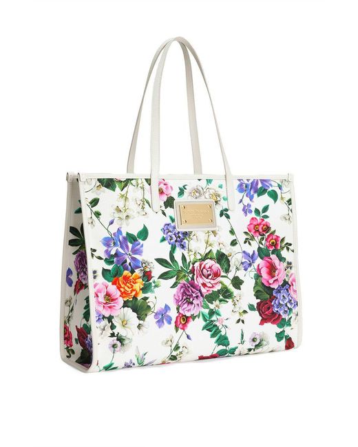 Dolce & Gabbana White Floral Shopping Bag