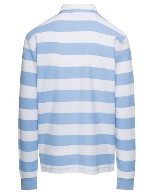 Drole de Monsieur Blue Light And Striped Polo Shirt With Logo Embroidery for men