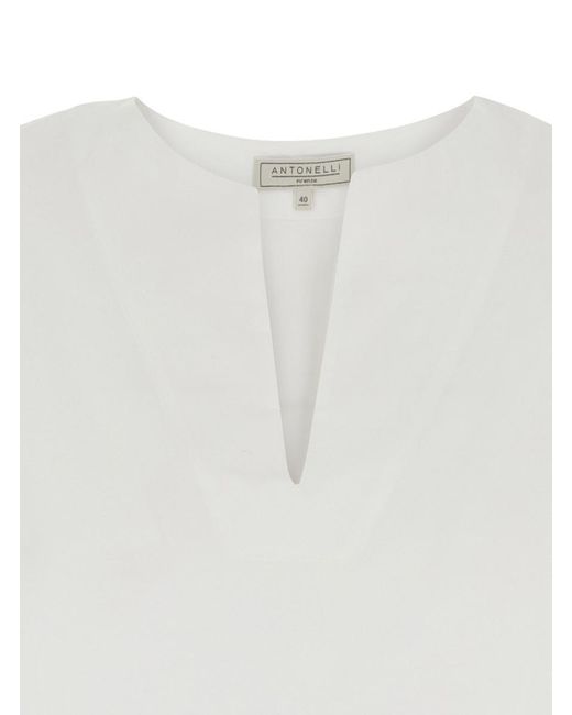 Antonelli White Blouse With V-Neck On The Front