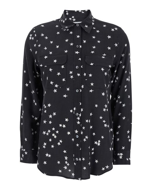 Equipment Black Shirt With All-Over Star Motif And Patch Pockets On The Chest