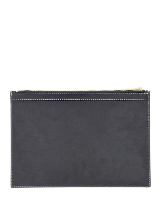 Thom Browne Gray Leather 4-Bar Pochettes for men