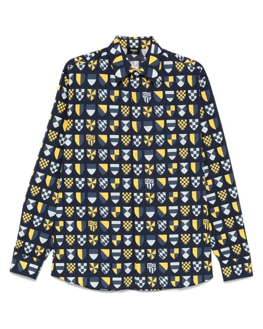 Fendi Blue Shirt With Banners for men