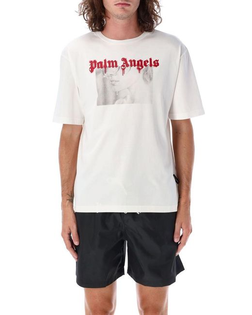 Palm Angels White Portrait Logo T-Shirt for men