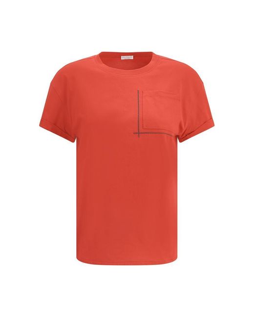 Brunello Cucinelli Red T-Shirt Whit Embellishments