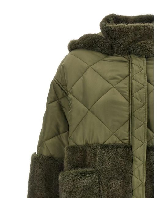 Blancha Green 'Nylon Diamond-Visone' Long Down Jacket