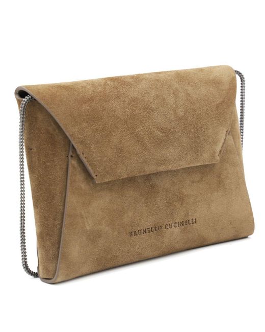 Brunello Cucinelli Natural Monile Suede Clutch Bag