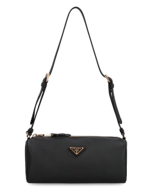 Prada Black Pebbled Calfskin Shoulder Handbag With Top Zippered Closure