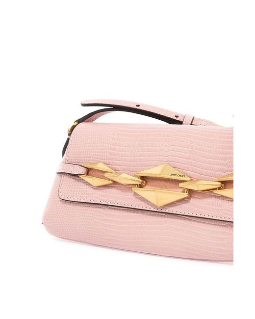 Jimmy Choo Pink Leather Lizard Print Diamond Shoulder Bag