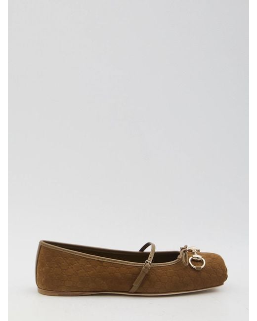 Gucci Brown Ballerina Round Toe Horsebit Ballerina