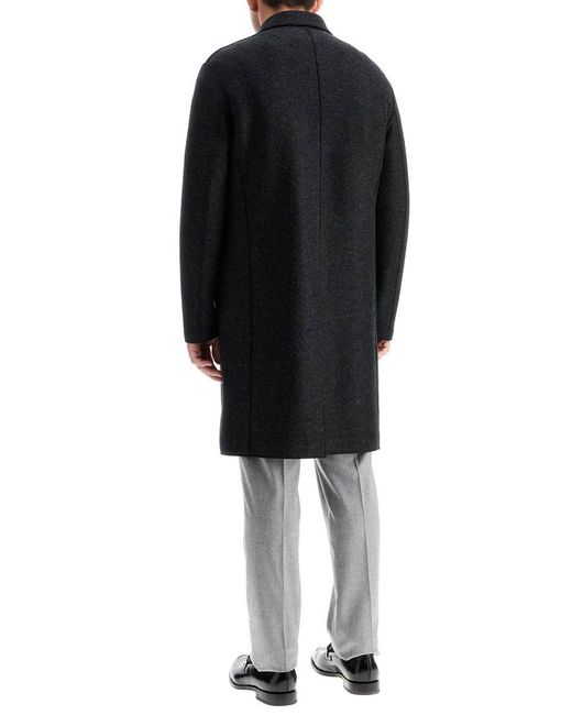Harris Wharf London Black Single-Breasted Pressed Wool Coat for men