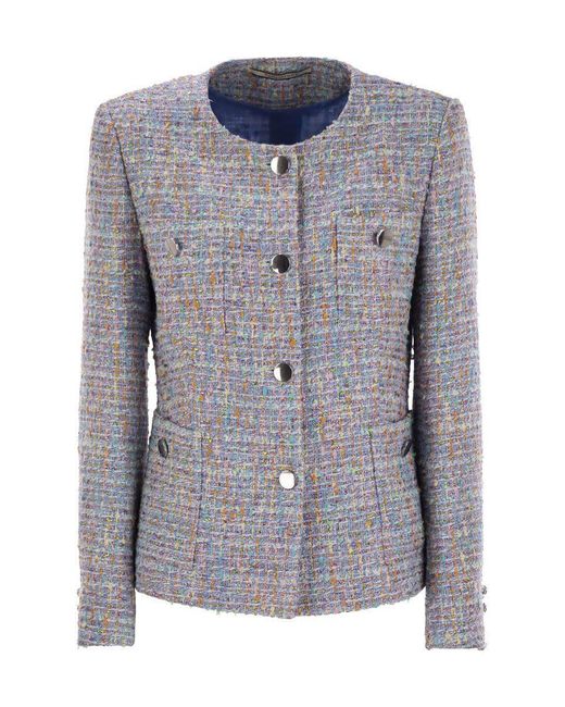 ジャケット TAGLIATORE Crew-neck jacket with front pockets Tagliatore Crew-Neck Jacket With Front Pockets in Blue | Lyst