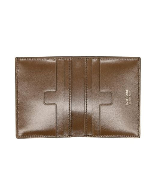 Tom Ford Brown Small Snake Embossed Leather Folding Cardholder for men