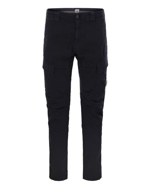 C P Company Blue Frosted Stretch Cotton Cargo Trousers for men