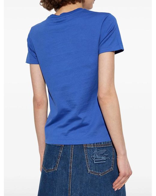 Etro Blue Flower Print Cotton T Shirt