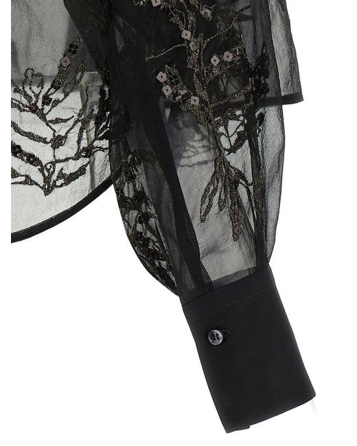 Brunello Cucinelli Black 'Glistening Flora Embroidery' Shirt