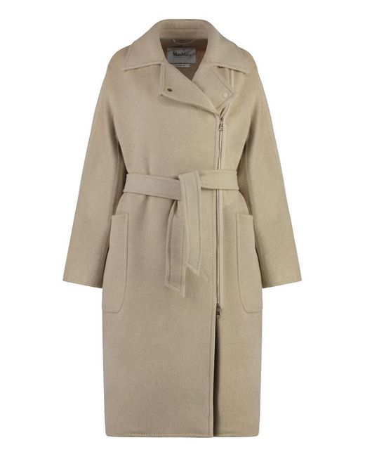 Max Mara Natural Elegant Wool Jacket With Coordinated Belt
