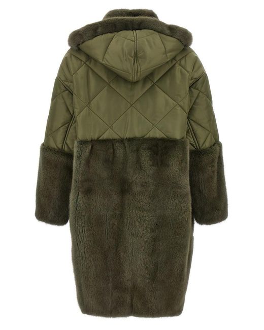 Blancha Green 'Nylon Diamond-Visone' Long Down Jacket