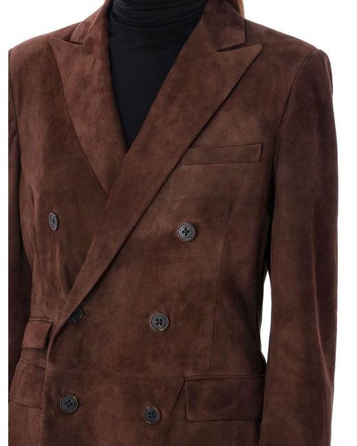 Ralph Lauren Brown Suede Double-Breasted Blazer