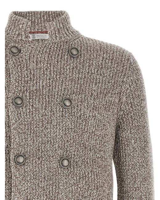 Brunello Cucinelli Gray Double-Breasted Cardigan for men