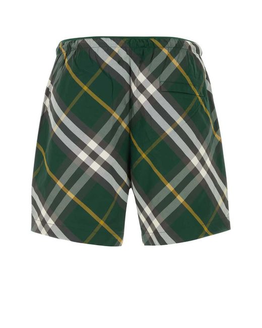 Burberry Green Ekd Logo Check Swim Shorts for men