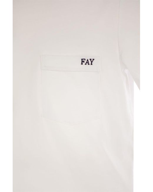 Fay White Cotton T-Shirt With Pocket for men