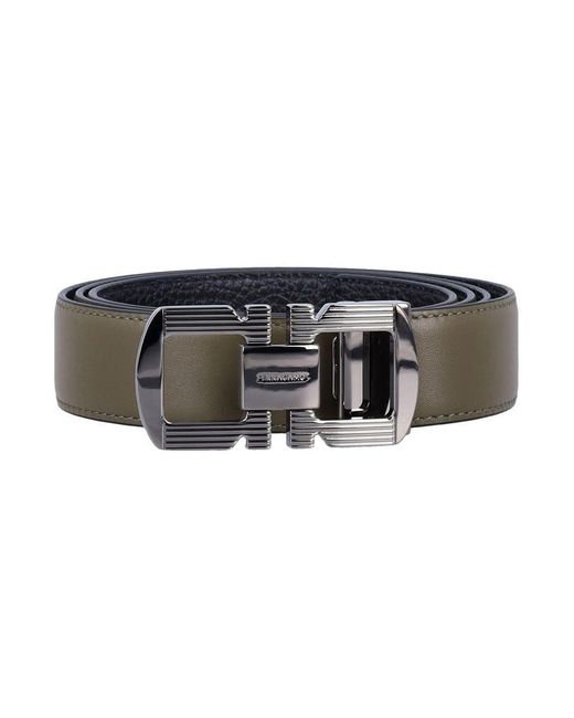 Ferragamo Black Reversible Adjustable Gancini Hook Belt For for men
