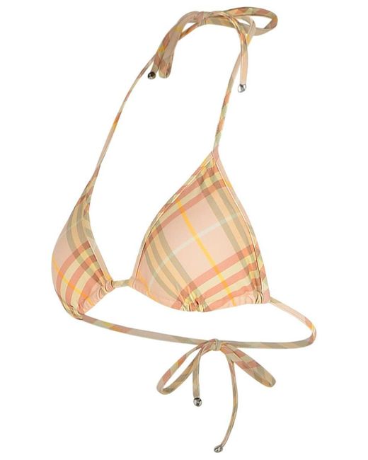 Burberry Natural 'Check' Cream Polyamide Blend Bikini Top