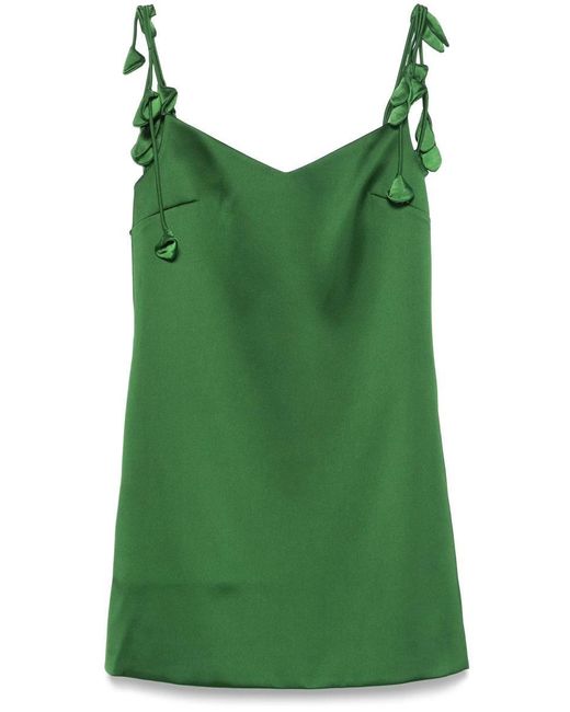 Self-Portrait Green Satin Flower Mini Dress