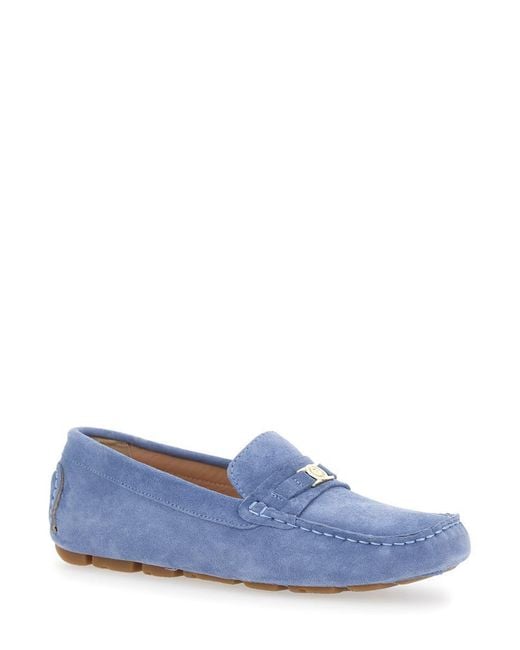 Pollini Blue Loafers With Logo Plaqe On The Front