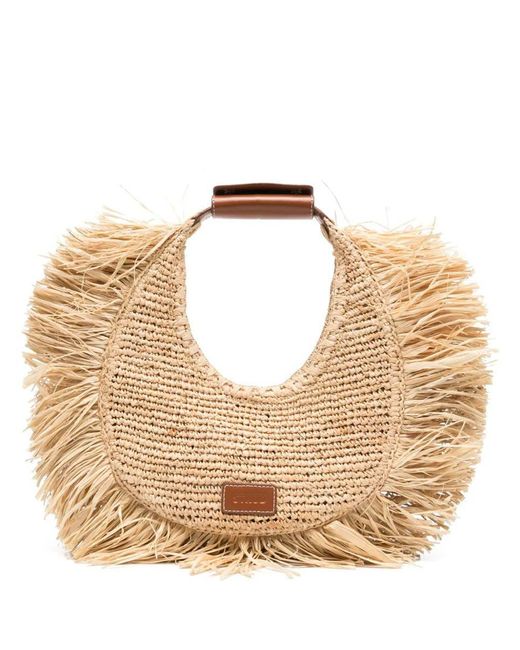 Staud Moon Raffia Tote Bag Natural Fringe