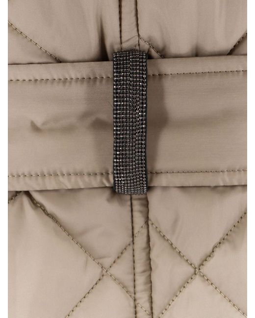 Brunello Cucinelli Natural Quilted Midi Padded Coat