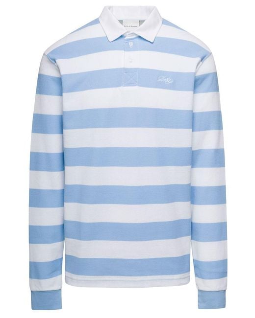 Drole de Monsieur Blue Light And Striped Polo Shirt With Logo Embroidery for men