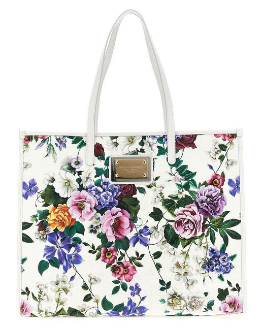 Dolce & Gabbana White Floral Shopping Bag