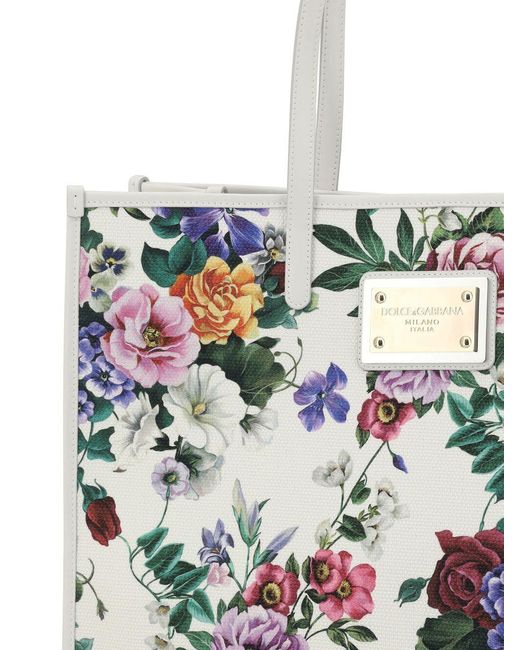 Dolce & Gabbana White Floral Shopping Bag