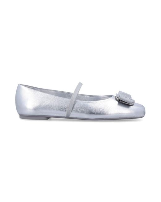 Ferragamo White New Vara Plate Ballet Flat
