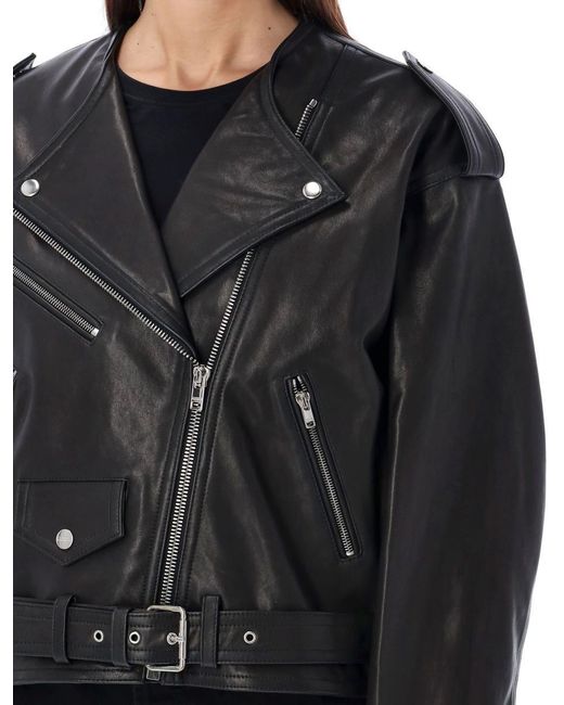 Isabel Marant Black Stylish Leather Jacket With Edgy Details For