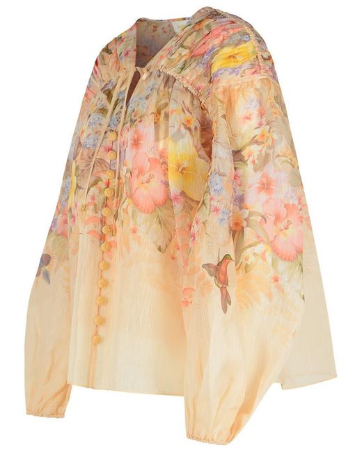 Zimmermann Natural 'Illuminate' Ivory Linen Blend Blouse