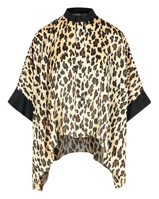 Sacai Black Cape With Contrasting Collar And Flared Hem