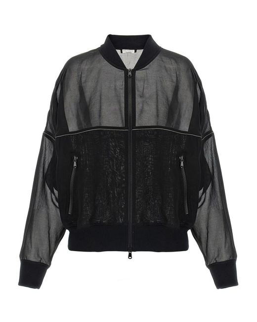 Brunello Cucinelli Black Organza Bomber Jacket