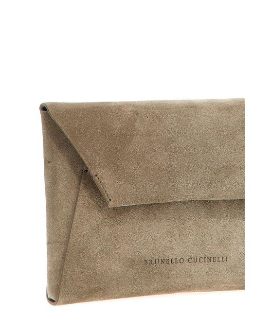 Brunello Cucinelli Gray Monile Suede Clutch Bag