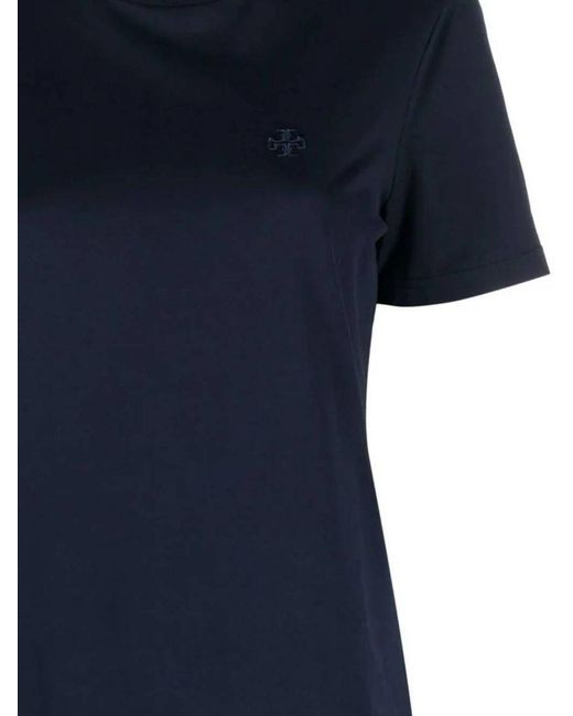 Tory Burch Blue Embroidered Logo Cotton T-Shirt