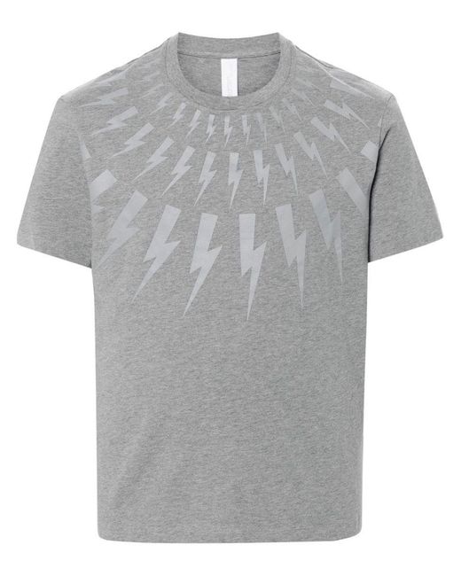 Neil Barrett Gray "Fairisle Thunderbolt" T-Shirt for men